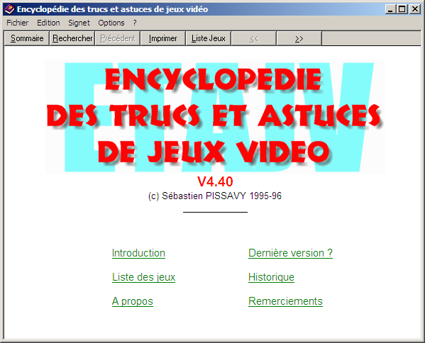 Capture d'écran de la version 4.40 de l'ETAJV datée de mars 1996