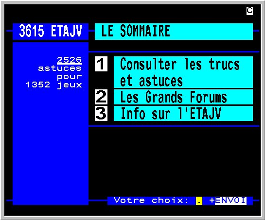 Images du 36 15 ETAJV (Source : Jeuxvideo.com)