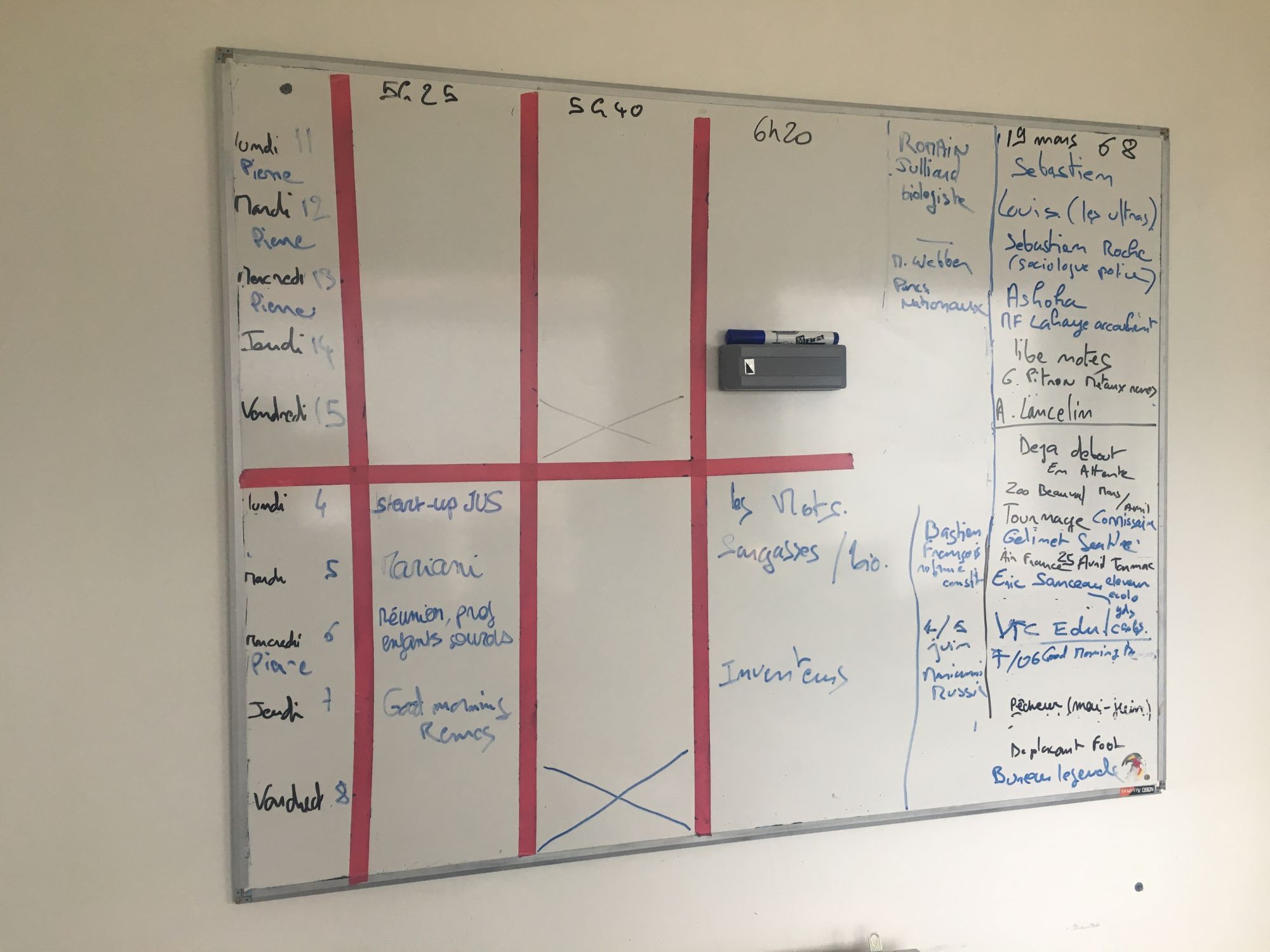 Objectif de chaque semaine: remplir le "tableau de programmation".