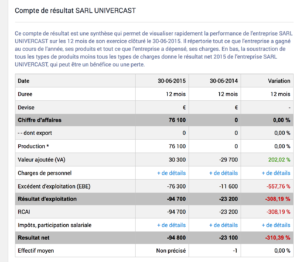 compte de résultat 2015 Univercast