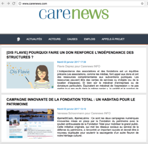 Article web sur le site Carenews.com